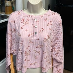 CHASER NWT S (M good) oversized pink floral waffle knit soft balloon sleeve top